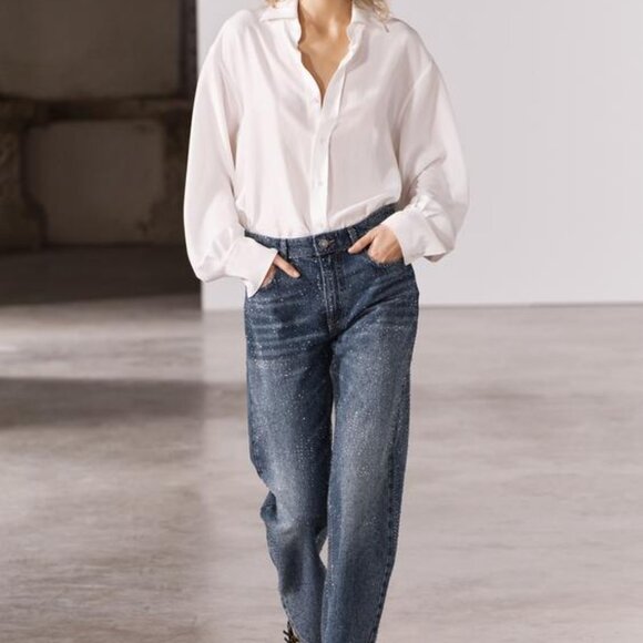 ZARA SS24 STRAIGHT CUT MID RISE RHINESTONE JEANS ZW COLLECTION 4877/047 018/273 - Picture 9 of 16